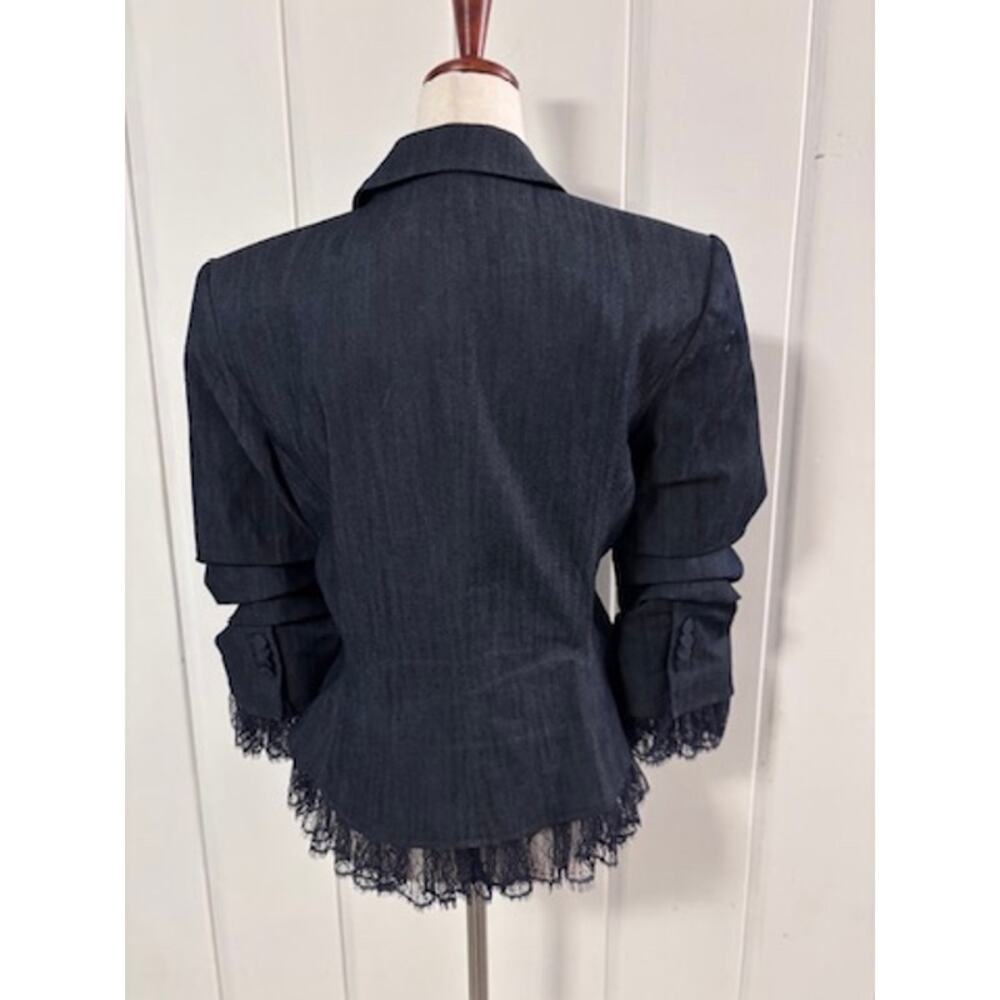 Cinq a Sept Denim Blazer Jacket Blue Lace Trim Ruched Sleeve Size 8 - Picture 7 of 10